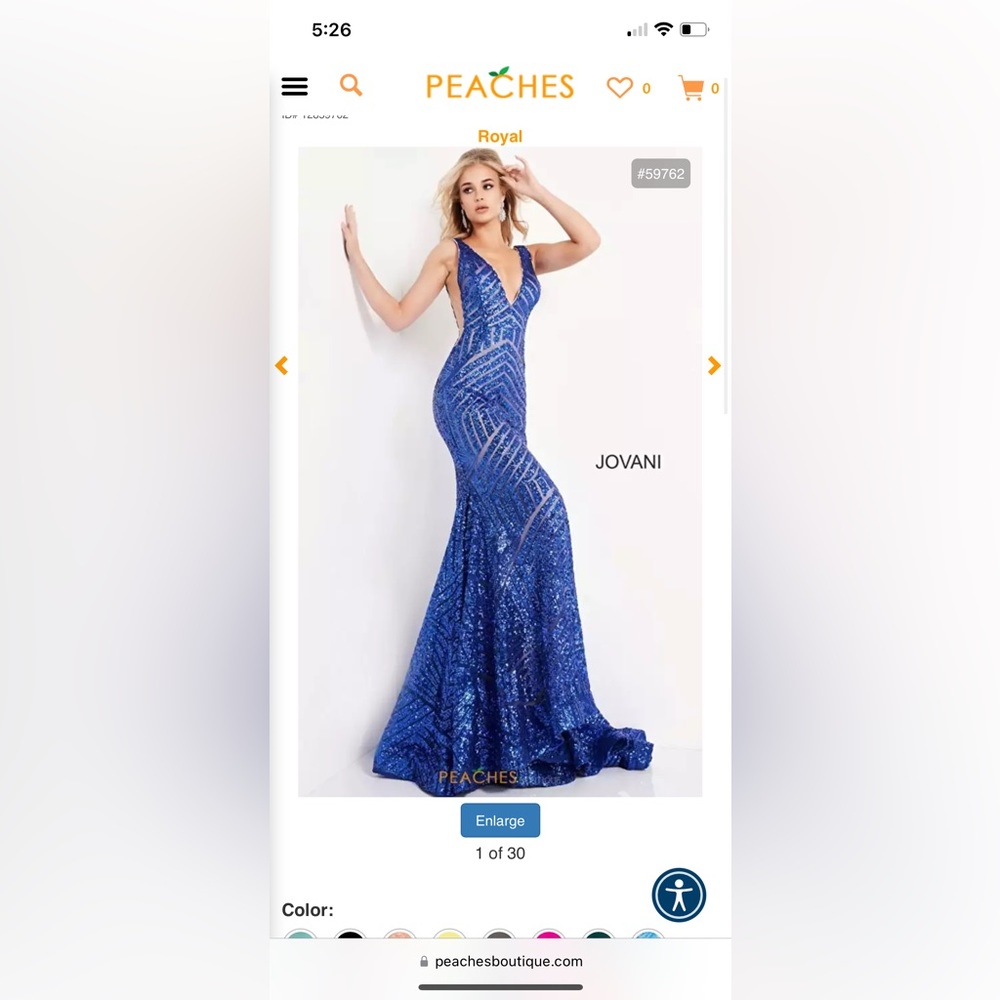 Jovani V- Neckline Sequins Dress 59762 Color Royal Size 12